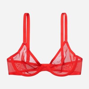CUUP The Plunge Mesh Bra in size 36F , Red, Never worn!
